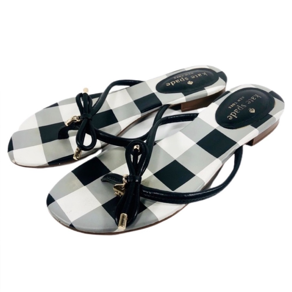 Kate Spade Black Bow Leather Sandal Flip Flop 6 1/2
